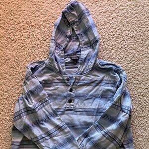 Patagonia Striped Hooded Henley Pullover - Light Blue & Navy